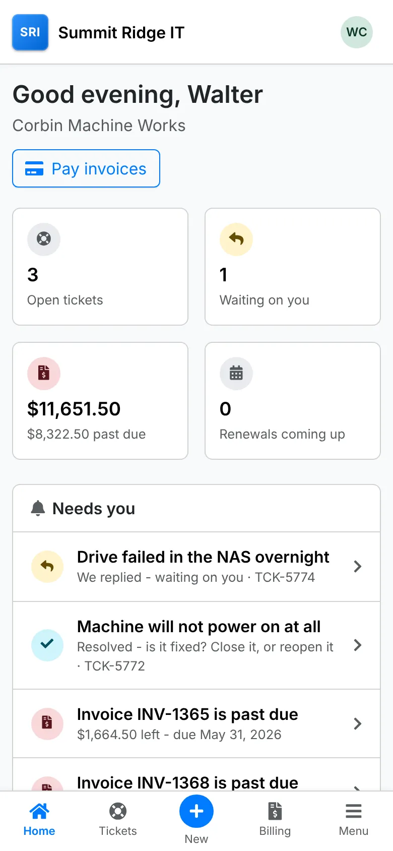 The client portal on a phone